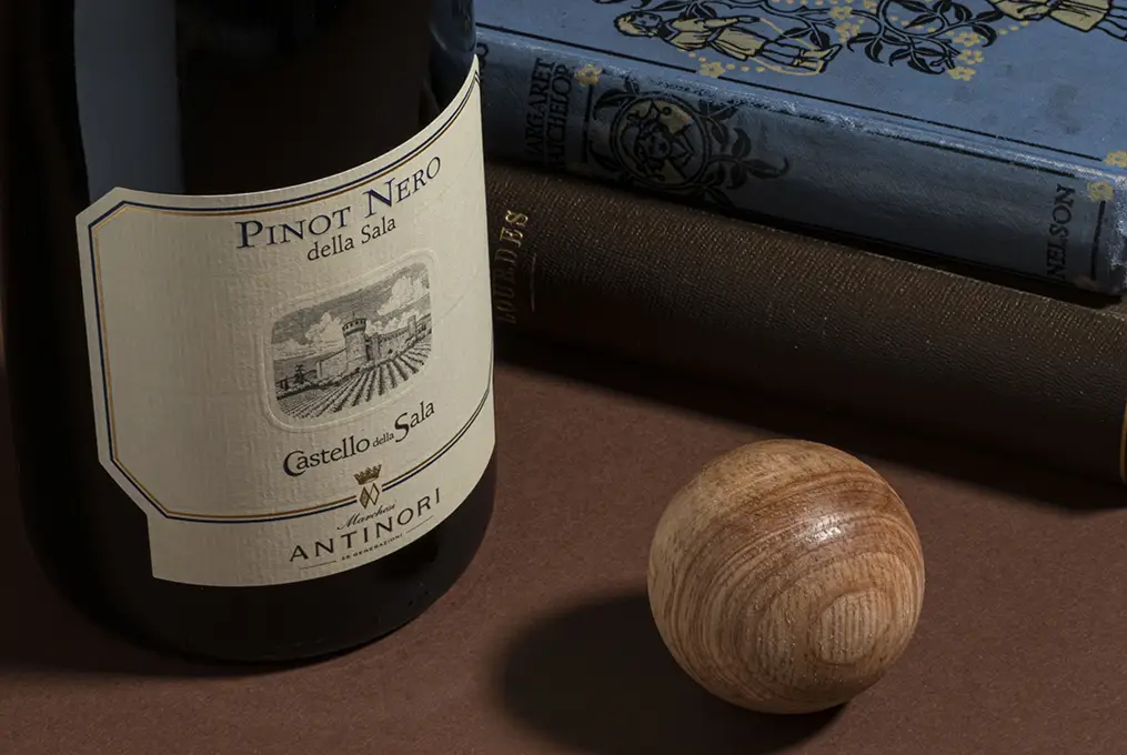 Pinot Nero delle Sala wine beauty shot.